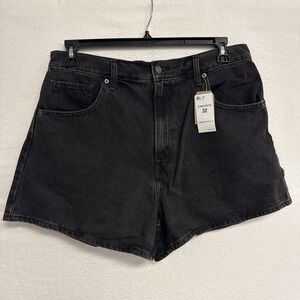 Levi's High Waisted Mom Short Sz 32/14 Black Denim Beach Summer 100% Cotton NWT